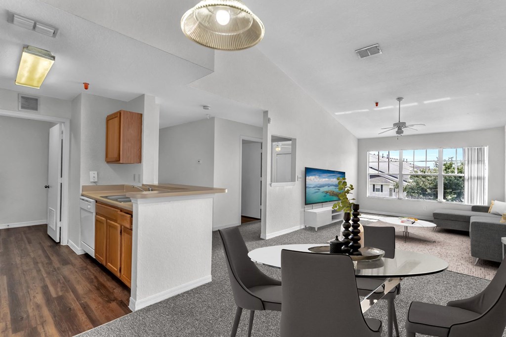 Living Room, Dining Room and Kitchen