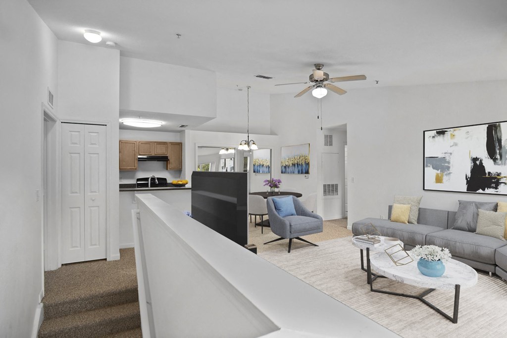 Upstairs - Living Room, Dining Room, and Kitchen