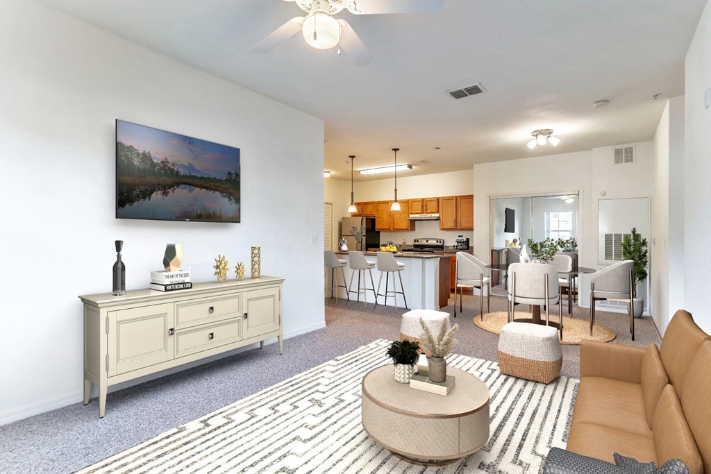 Kitchen, Dining, Living Room