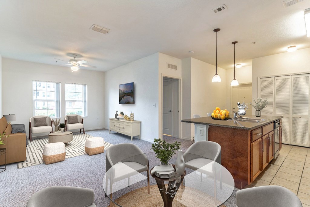 Kitchen, Dining, Living Room