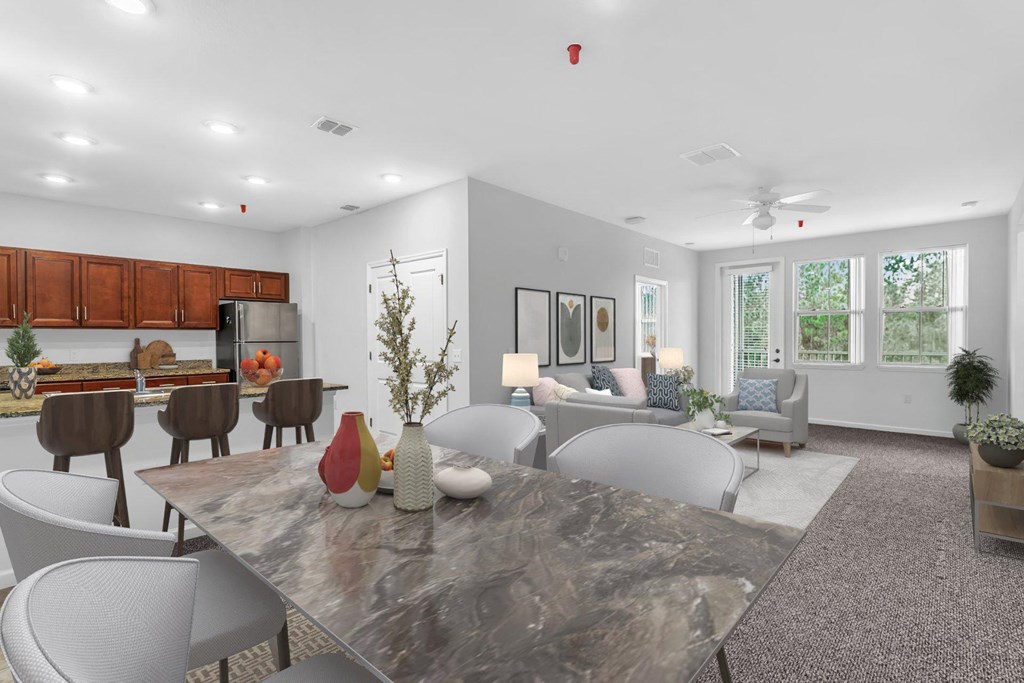 Kitchen, Dining, Living Room