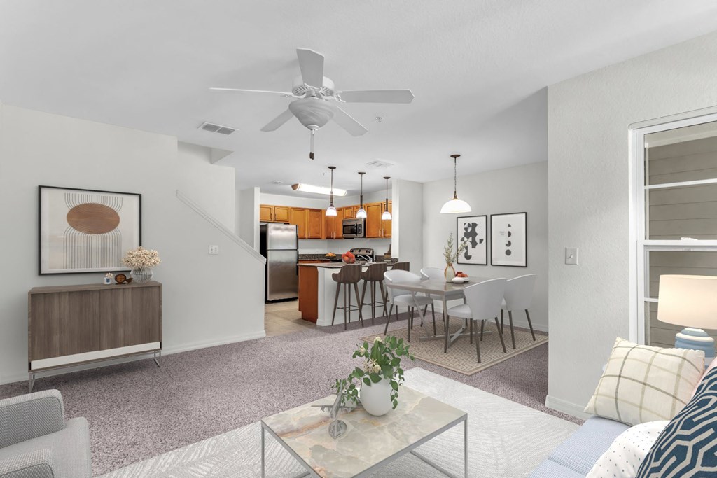 Kitchen, Dining, Living Room