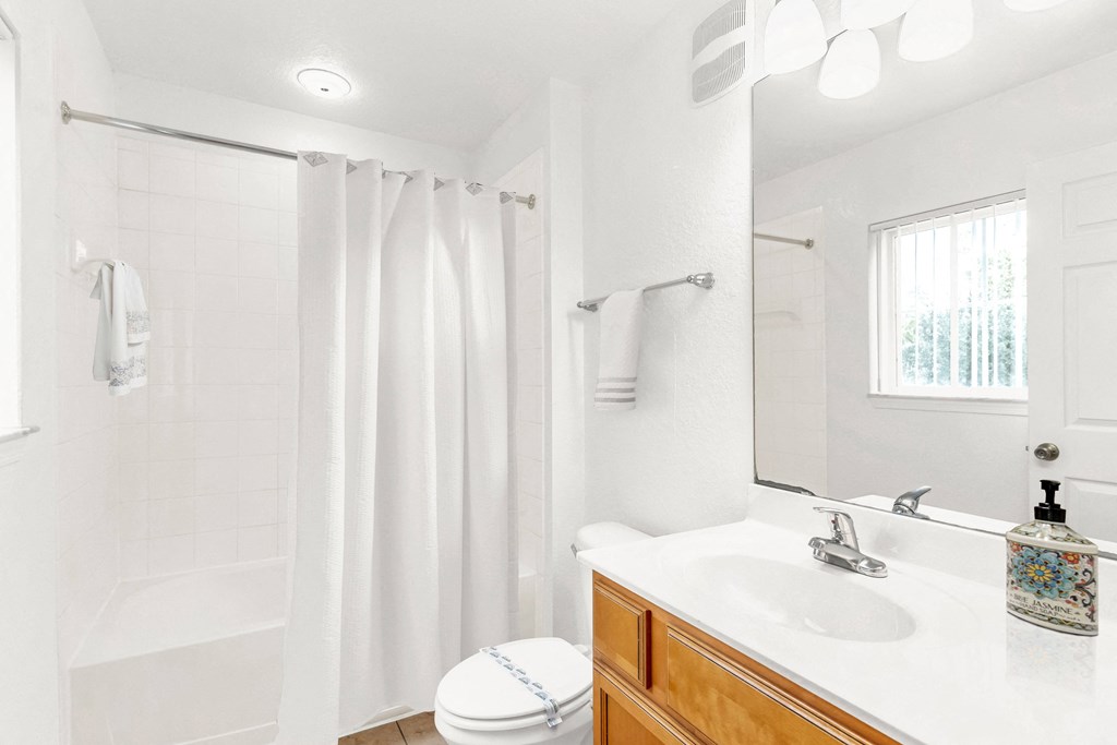 a bathroom with a shower and a sink and a mirror