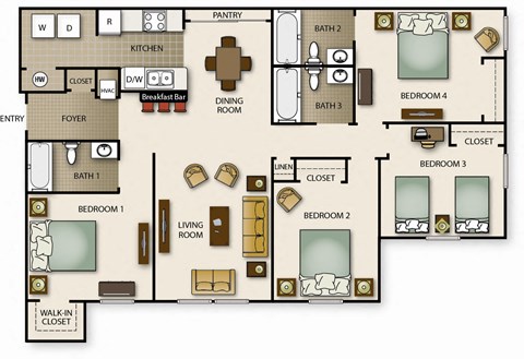 a floor plan of a house with bedrooms and a living room