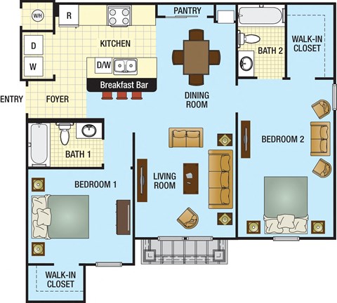 Two Bedroom Two Bath Floor Plan