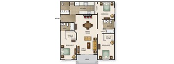 a floor plan of a house with bedrooms and a living room