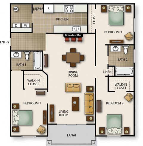 a floor plan of a house with bedrooms and a living room