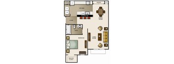 floor plan of one bed one bath unit