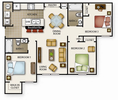 a floor plan of a house with bedrooms and a living room