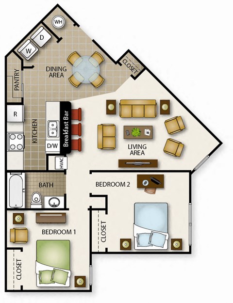 a floor plan of a house with bedrooms and a living room
