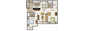 a floor plan of a house with bedrooms and a living room