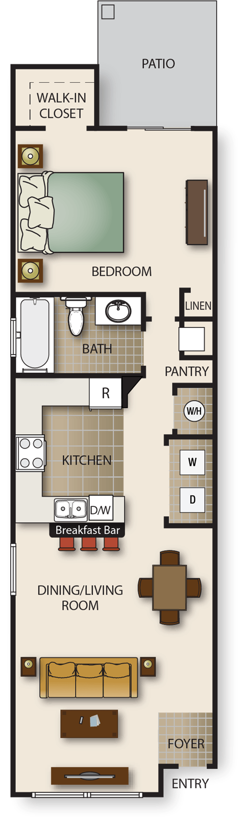 a floor plan of a small house with a kitchen and a living room