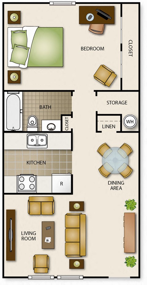 a floor plan of a small house with a kitchen and a living room