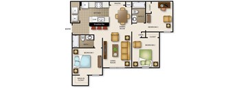 a floor plan of a house with bedrooms and a living room