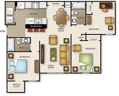a floor plan of a house with bedrooms and a living room