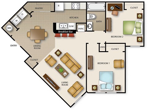 a floor plan of a house with bedrooms and a living room