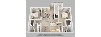 this is a 3d floor plan of a 752 square foot 1 bedroom apartment at the
