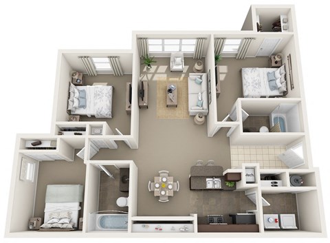 a 3d floor plan of a house with bedrooms and a living room
