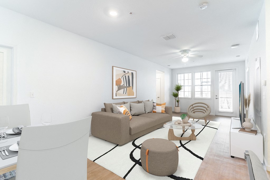 a living room with a couch and a coffee table