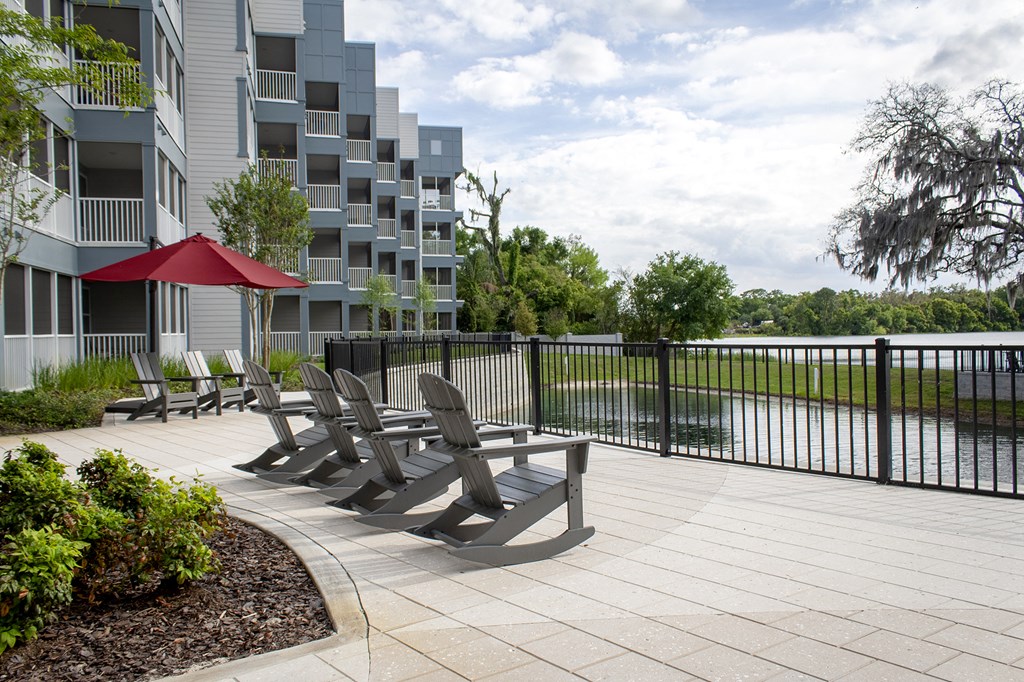 Seating area by lake