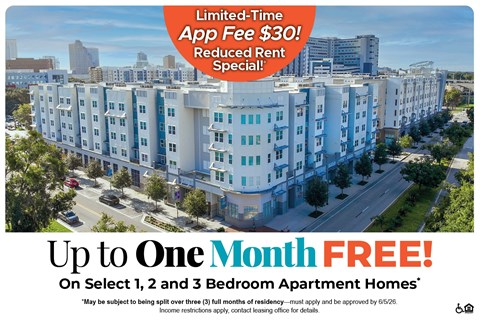 Apartment complex with a sign offering a free month.