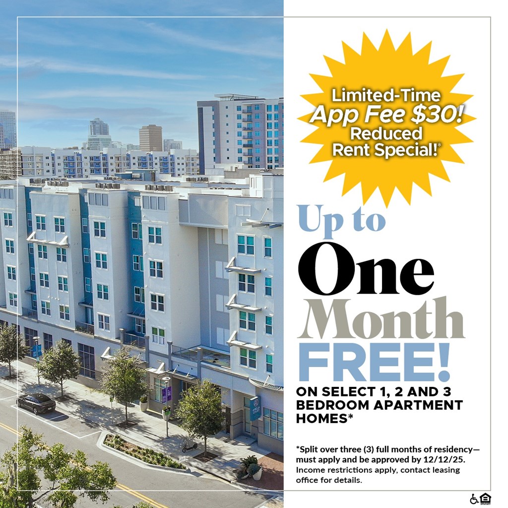 Up to One Month Free on Select 1, 2 and 3 Bedroom Apartment Homes.* For a Limited Time, App Fee is only $30!*
