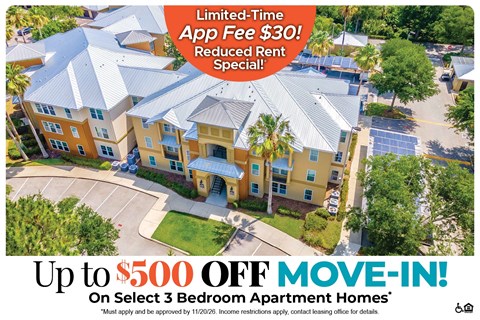 Up to $500 Off Move-In Costs on Select 3 Bedroom Apartment Homes* Ask About our Look and Lease Special!