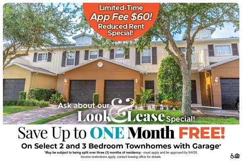 A promotional image for a lease special offering a free month on select townhomes.