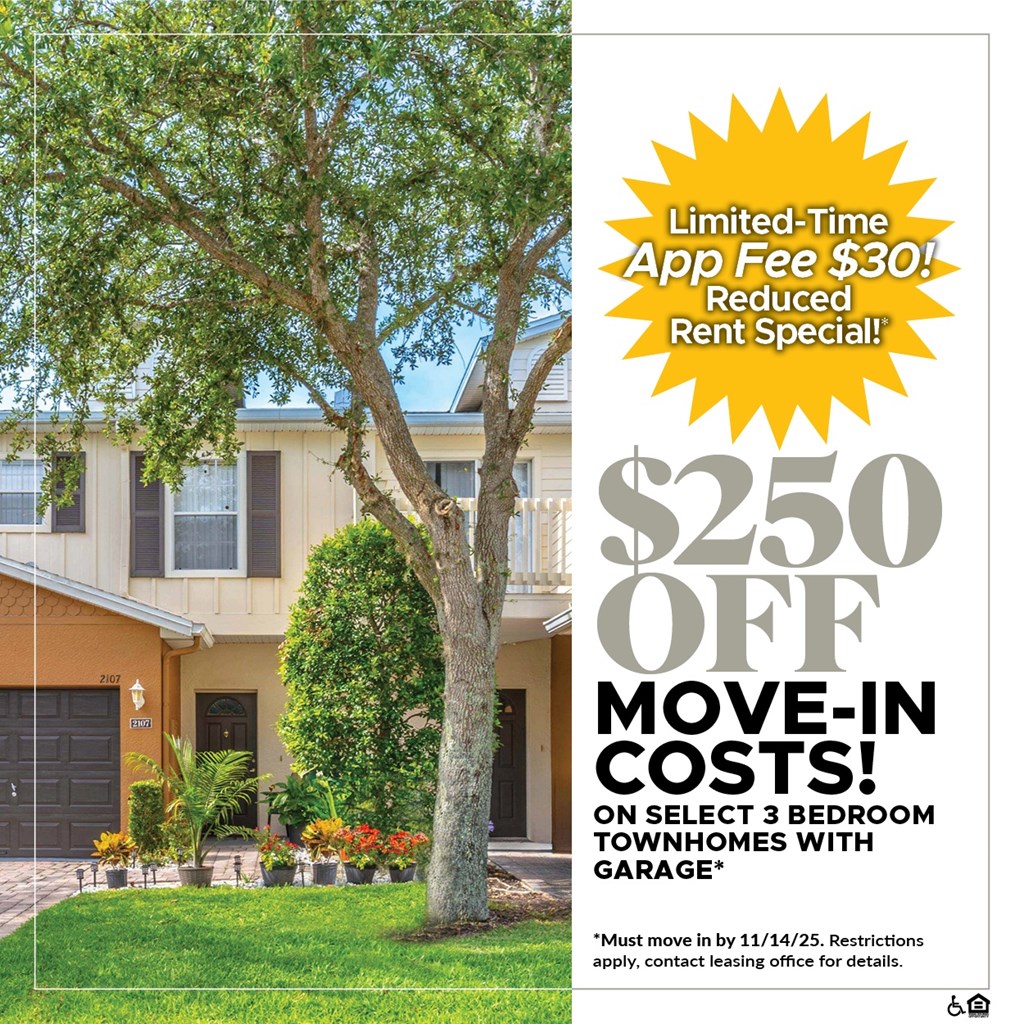 A house with a tree in front and an advertisement for a limited-time app fee special.