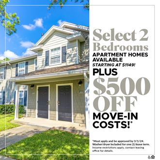 Select 2 Bedroom Apartment Homes Available Starting at $1,149! Plus, $500 OFF Move-In Costs!