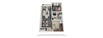 floor plan of one bed one bath unit