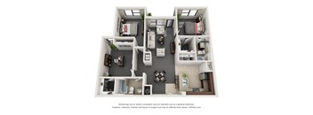 floor plan of two bed with den two bath unit