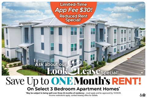 Save Up to One Month's Rent on Select 3 Bedroom Apartments* Ask About our Look and Lease Special!