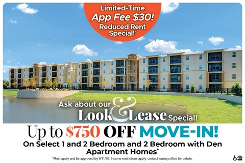 A promotional image for a limited-time app free offer and a move-in special for apartments.
