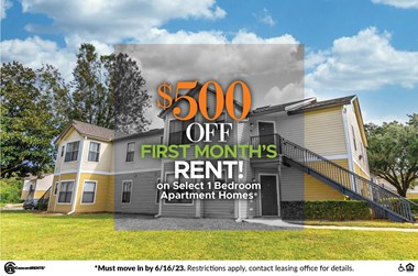 a $500 off first month rental on select 1 bedroom apartment homes