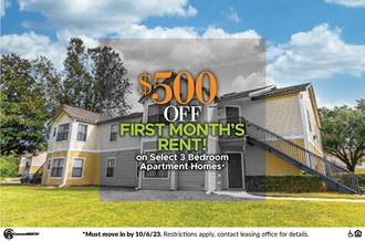 500 off first months rent on select 3 bedroom apartment homes