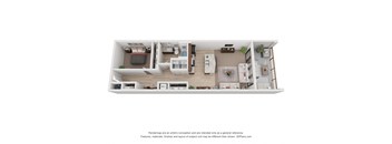a stylized 3d floor plan of a 2100 sq ft studio apartment