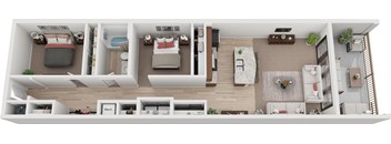 a floor plan of a bedroom with a bed and a bathroom