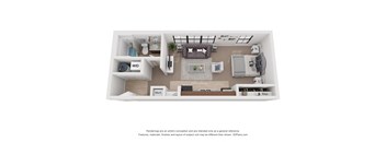 a stylized floor plan with a bedroom and living room