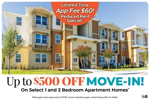 A promotional image for apartment homes offering a $500 off move-in deal.