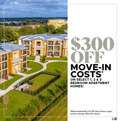 $300 OFF Move-In Costs on Select 1, 2, and 3 Bedroom Apartment Homes!