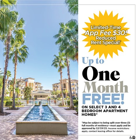 A promotional image for a limited-time app fee reduction for renting a bedroom apartment.