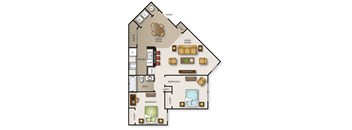 a floor plan of a bedroom apartment with a living room and a dining room