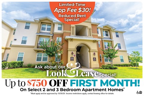 Up to $750 Off First Month's Rent on Select 2 and 3 Bedroom Apartment Homes* Ask About our Look and Lease Special!