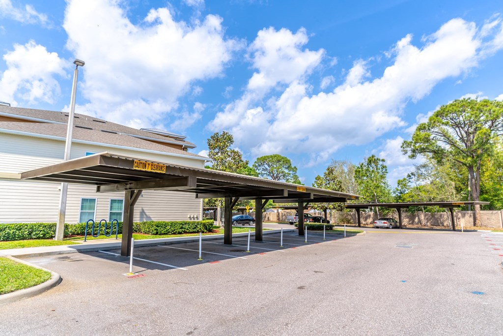 covered parking in front of a building
