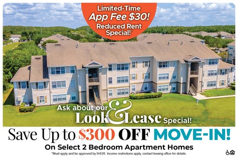 A real estate advertisement offering a $300 move-in special on select 2 bedroom apartment homes.