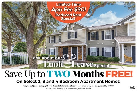 A promotional image for a lease special offering up to two months free on select apartment homes.