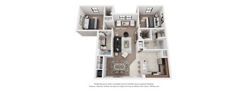 A floor plan for a two bedroom two bathroom apartment