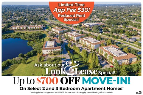 Up to $700 Off Move-In Costs on Select 2 and 3 Bedroom Apartment Homes* Ask About our Look and Lease Special!