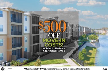 a $500 off move in cost on select 1 bedroom apartment homes